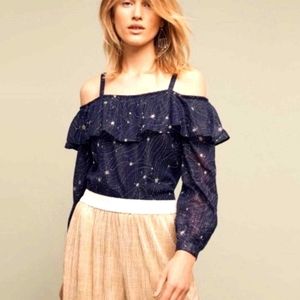 Anthropologie Floreat cold shoulder celestial print top